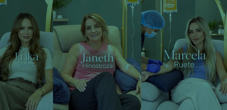 Erika Vélez, Janeth Hinostroza y Marcela Ruete en su sesión de sueroterapia en Nature Power